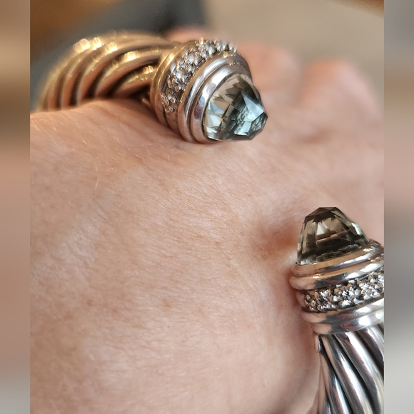 David Yurman 935 10MM Prasiolite & Diamond Cable Cuff Bracelet - Picture 4 of 12
